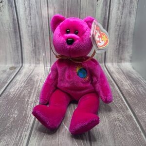 TY 1999 Beanie Babies Millennium Bear Tag Errors RARE RETIRED with display case